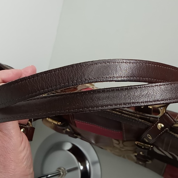 Coach - 10437 - Patchwork Logo Leather, Suede, Snakeskin Tote/SB -Merlot/Tan - Picture 15 of 16